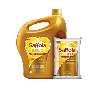 Saffola Gold Refined Blended Cooking Oil (Free 1 ltr Pouch)